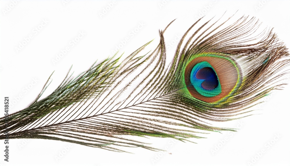 Fototapeta premium Elegant Peacock Feather with Detailed Eye Spot Isolated
