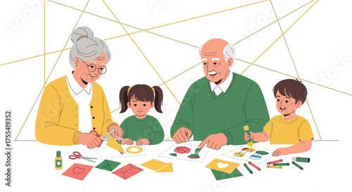 Family Bonding Through Arts And Crafts: A Joyful Scene Of Intergenerational Creativity