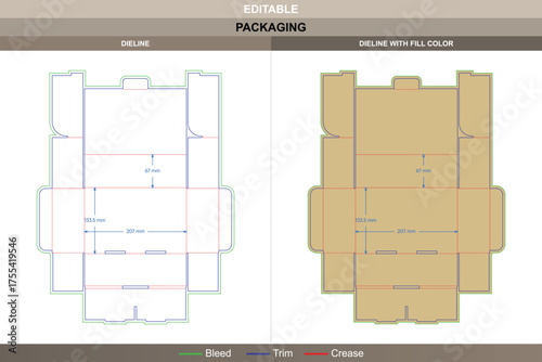 Tray box dieline with interlocking buckles detailed vector printing packaging structure highlighting secure fold mechanism with accurate die line layout for durability