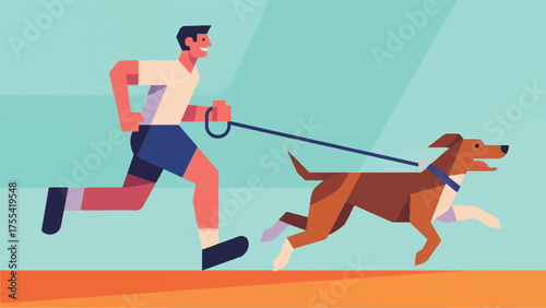 Illustration Of Person Jogging With An Energetic Dog On A Hands-Free Leash Vector Design Template
