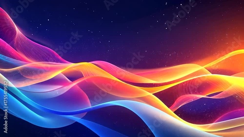 Abstract waves of vibrant colors against a starry background, evoking a sense of motion.