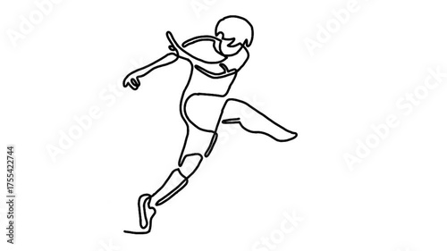 Continuous line animation of football player kicks the ball