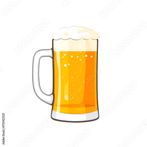 Golden Beer in Pixel Art Style with Frothy Head Illustration on White Background