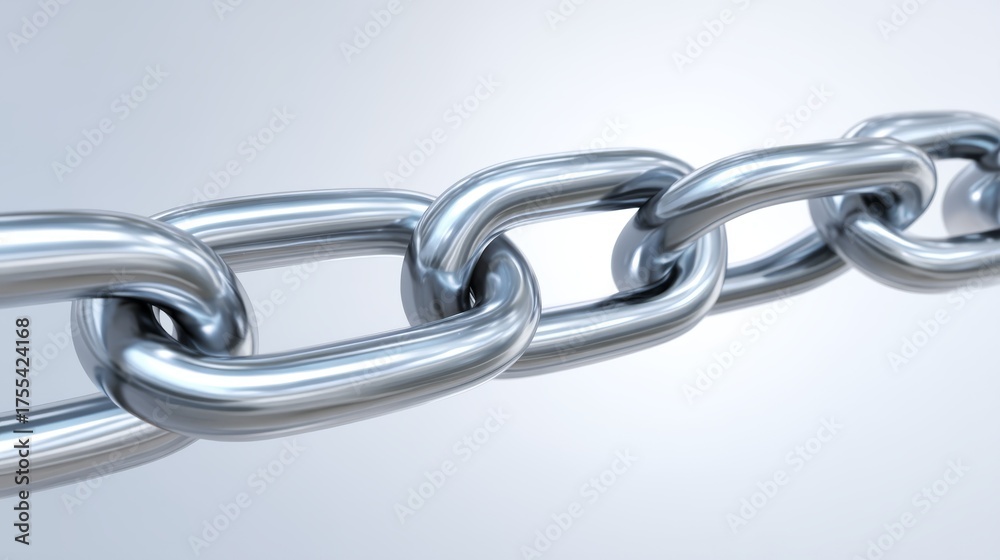 Fototapeta premium Strong metal chain link closeup detail showing durability and interconnectedness.