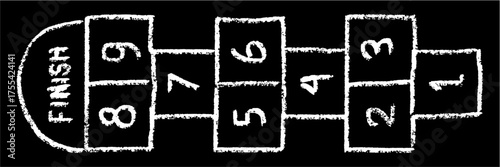 Chalk hop scotch vector. Ideal for childhood games, playtime, and schoolyard activity themes. This graphic symbolizes fun, simple outdoor entertainment, and retro play.
