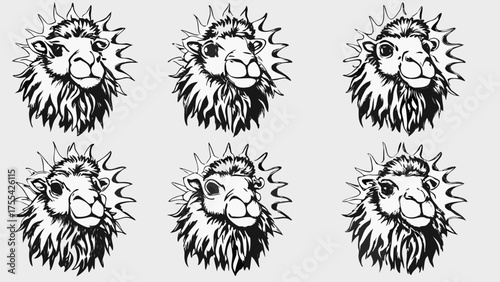 Stylized camel head sketches pattern for branding, fashion, and eye catching designs for modern projects.