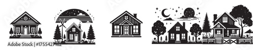 House silhouette collection, house vector icons, black house.