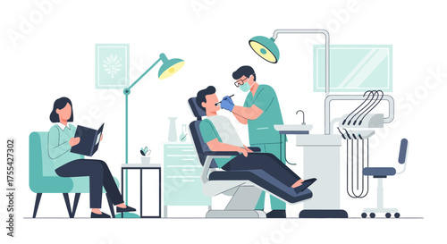 Experienced Dentist Performing Detailed Oral Examination on Patient in a Clean, Modern Dental Clinic Setting, Highlighting Professional Healthcare