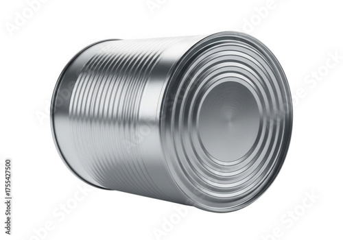 Metallic cylindrical container with ribbed texture isolated on a transparent background