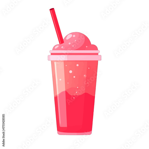Pixelated Pink Smoothie with Straw in Transparent Plastic Cup Against White Background