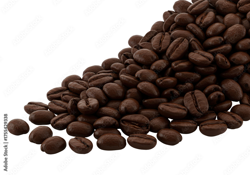 Naklejka premium Freshly Roasted Coffee Beans Piled Neatly with Rich Aroma and Deep Brown Color on Transparent Background
