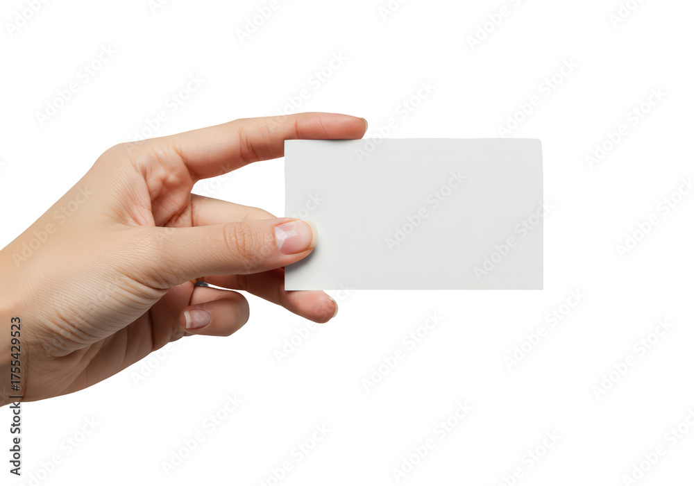 Obraz premium Hand Holding Blank Business Card with White Surface and Transparent Background Suitable for Design