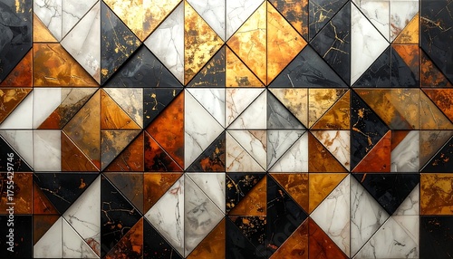 Abstract tiled wall pattern featuring geometric shapes and various textures