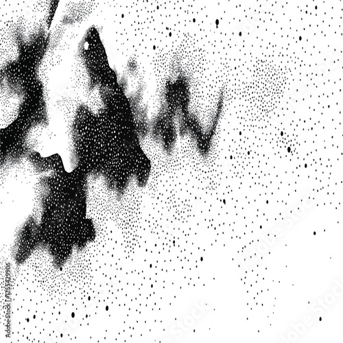 Abstract stippling art with dense black dots creating a textured cloudscape