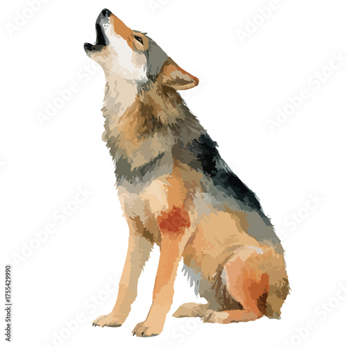 Majestic Howling Wolf Vector Illustration.