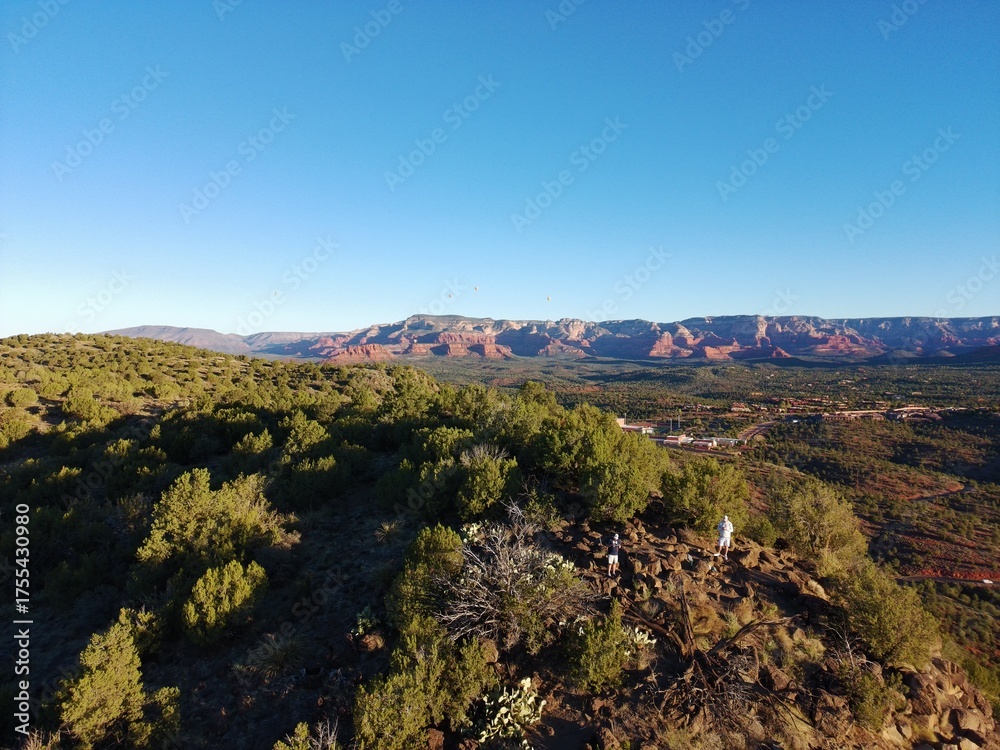 Fototapeta premium Scenic Aerial Drone Photo of Sedona Red Rocks and Desert Landscape at Sunrise