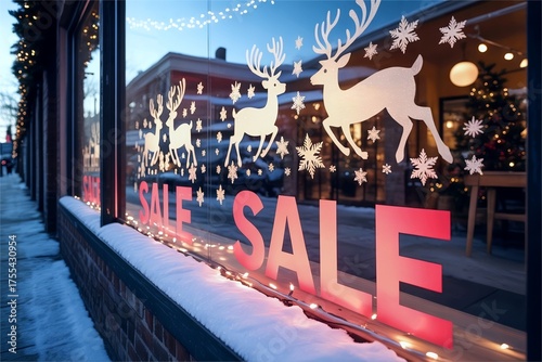 christmas holiday sale decal sticker on store glass window