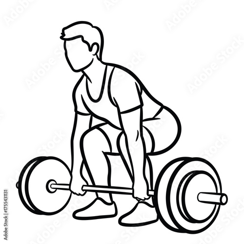 Man performing deadlift exercise with barbell on white background male person