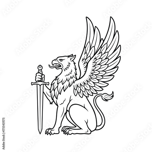 Mythical griffin holding a sword mythical creature mythological