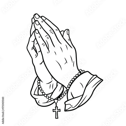 Praying hands with rosary beads and crucifix prayer cross