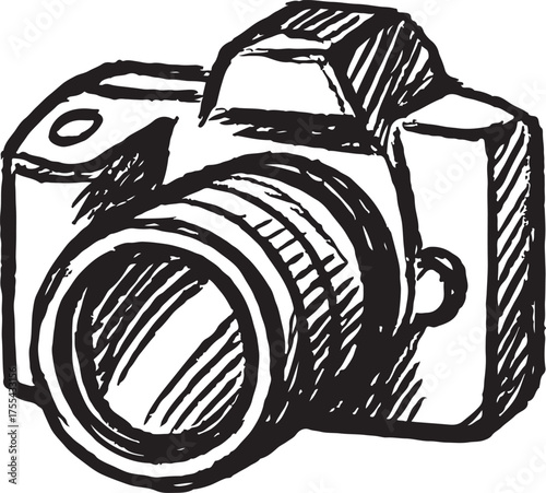 Hand drawn sketch of a professional digital slr camera artistic design