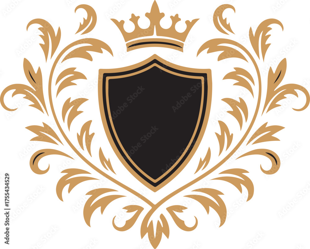 Fototapeta premium Heraldic shield with crown isolated on white background for logo, emblem or coat of arms