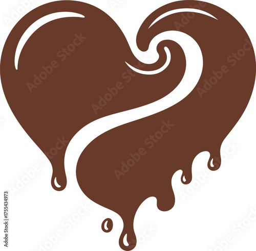 Chocolate heart isolated on white background with dripping design concept