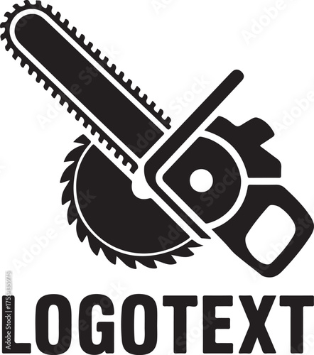 Chainsaw and circular saw logo design, isolated on white background