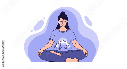 Woman In A Meditative Pose Demonstrates Mindfulness And Peace With A Lotus Symbol
