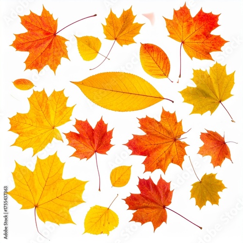Vibrant Autumn Leaves Collection on White Background
