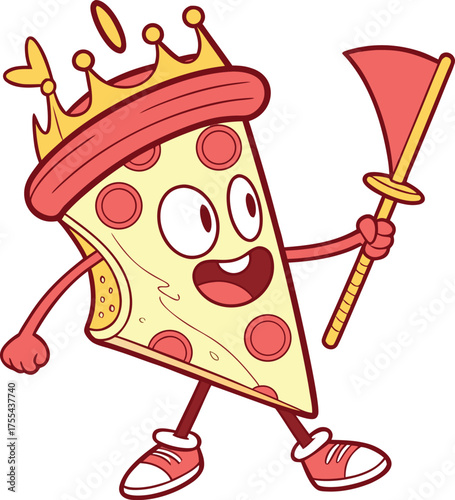 Cute Cartoon Pizza Slice Wearing Golden Crown Fun Playful Design