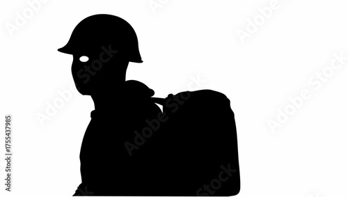 Powerful soldier silhouette with helmet and backpack, reflecting strength and resilience in challenging times