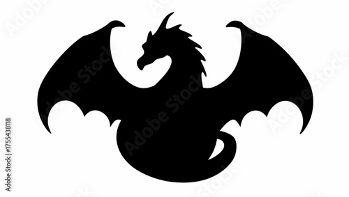 Majestic dragon silhouette, powerful fantasy creature with wings spread wide, perfect for mythical designs