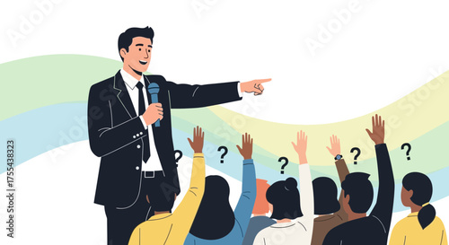 Presenter Interacting With Audience During A Public Speaking Event With Questions Being Asked