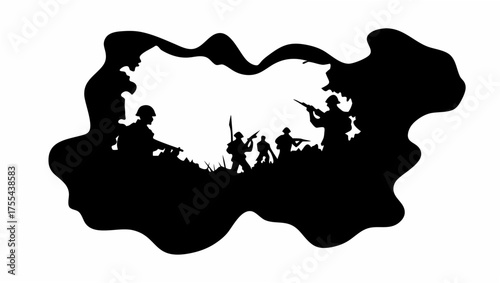 Powerful silhouette art of soldiers in battle, symbolizing sacrifice, courage, and historic conflict