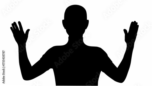 Surrender silhouette with raised hands in the air representing freedom or giving up concept