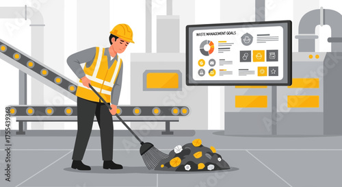 Worker maintaining hygiene and following waste management protocol in factory