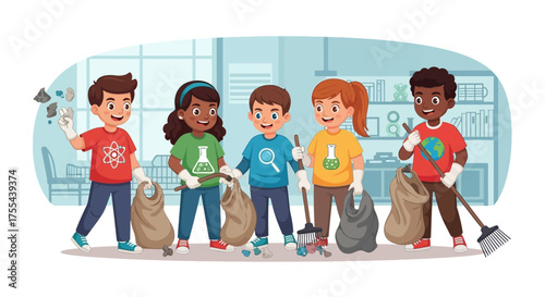 Cheerful Children Participating in a Community Cleanup Initiative for a Better World