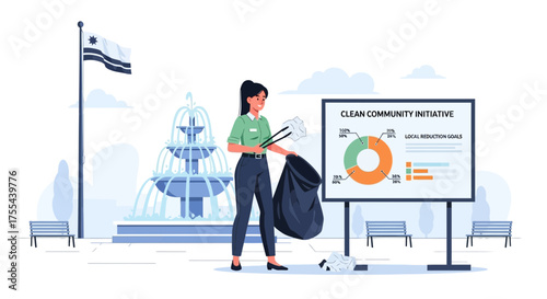 Illustration showcasing volunteer effort for community cleanliness initiative in a city park