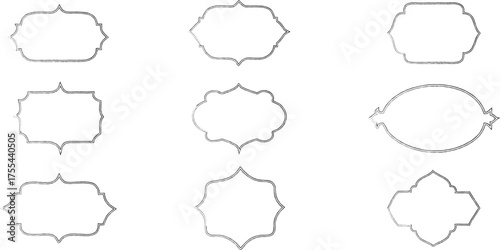 Elegant Silver Outline Ornate Frame and Label Vector Set - Vintage Decorative Badge Shapes Collection