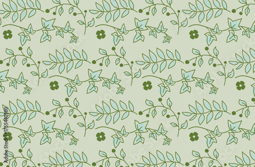 手描き　ナチュラルな木の実や葉っぱのパターン素材