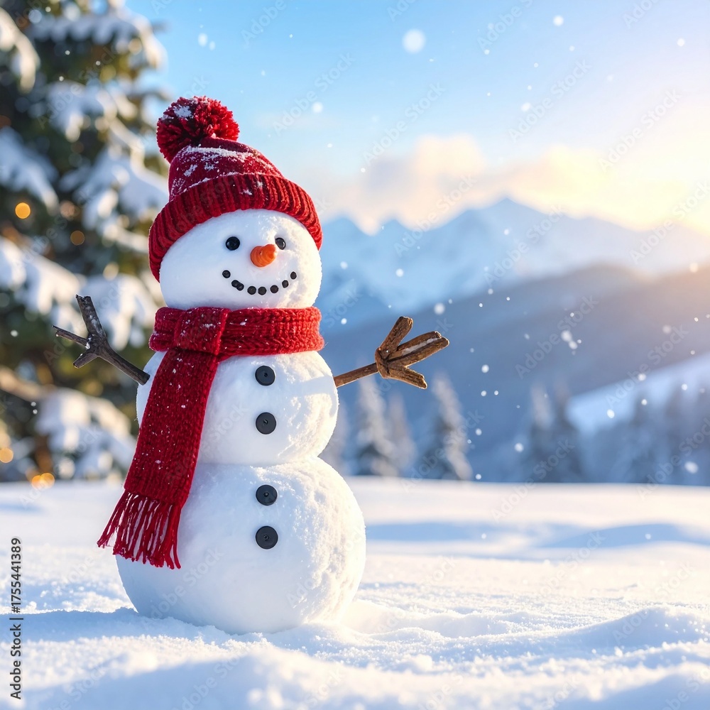 Obraz premium Classic Snowman at Sunset