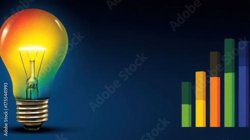 Light bulb illuminating ideas with a bar chart in the background representing identity evolution