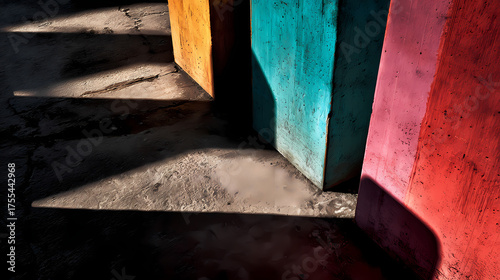 Wallpaper Mural A striking architectural composition featuring a staircase with colorful walls and dramatic shadows  Torontodigital.ca