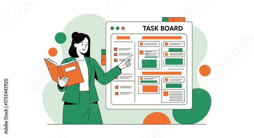 Visual Task Management: A Professional Woman Highlights Strategy on Board for Success