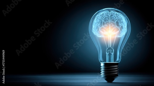 Unique light bulb featuring a brain inside symbolizing innovative ideas and creative thinking concepts