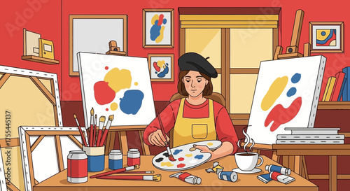 Artist's creative haven: An illustration of an artist working in their studio