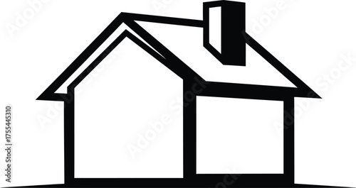 Simple outline of a house with a chimney and roof