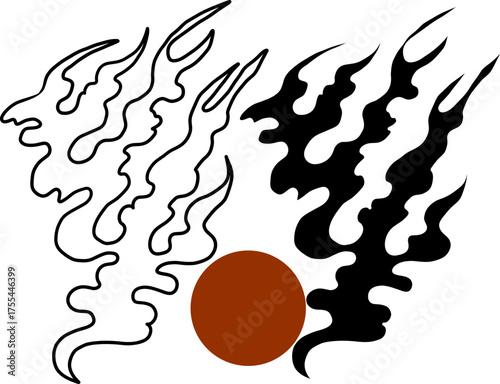 Chinese cloud vector for coloring book and printing on white background.Traditional Japanese culture element for tattoo design and idea.Fire vector for T-shirt.Traditional japanese fire for tattoo.