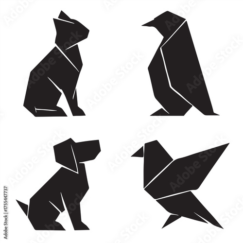 A bundle of paper made birds and dogs vector